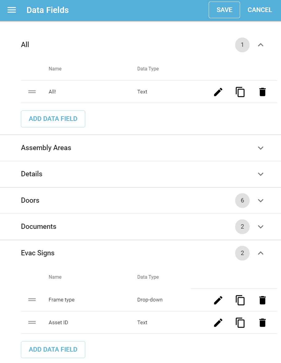 Data fields in administration tools